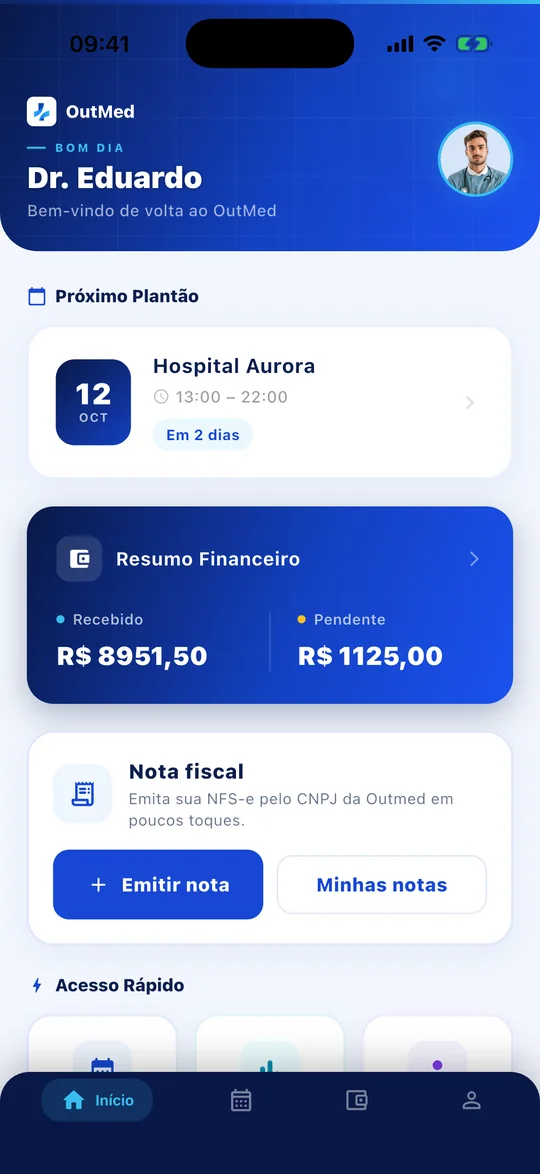 Tela inicial do aplicativo OutMed